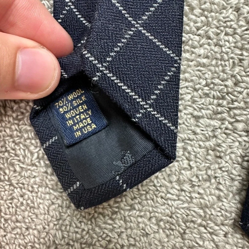 NWT Brooks Brothers Makers Navy Blue Windowpane Wool Silk Tie Made in USA